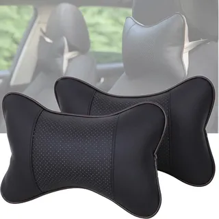 YUEMING 2 Stück Auto Nackenkissen Kopfstütze, PU-Leder Autositz Kopfkissen mit abnehmbarem Bezug, Sicherheit Ergonomische Nackenstütze Kissen für Autofahren Reisen (Schwarz1)