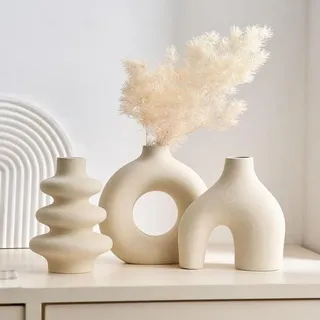 Weiße Keramikvase. Moderne Vasen Im Boho-stil Für Die Wohndekoration. Kleine Blumenvasen Für Pampasgras. 3er-set. Beige.