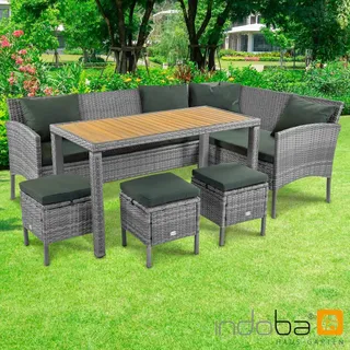 Gartenmöbel Set Holz Polyrattan 6-teilig Gartenset Akazie Eckbank Outdoor