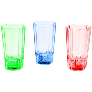 LED-Highlights Glas Becher Schnapsglas 3er Set Schnapsgläser beleuchtet 60 ml bunt LED rot blau grün Bar Partyglas Kunststoff Trinkglas mit Batterie