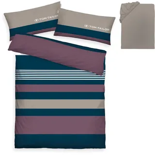 TOM TAILOR HOME Bettwäsche Carl in Gr. 135x200 oder 155x220 cm, Biber, 3 teilig, mit GRATIS-Zugabe: Spannbettlaken, 100% Baumwolle, mit Reißverschluss braun