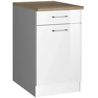Held Möbel Küchenunterschrank Mailand 50 cm Tür/Schubkasten Hochglanz Weiß/Weiß