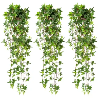 CREATIV green künstliche Pflanze Pitsburgh-Mini-Efeuranke ca 90 cm, 3er Set
