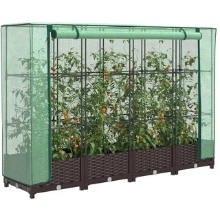 vidaXL Hochbeet mit Gewächshaus-Aufsatz Rattan-Optik Braun 160 x 123 x 40 cm