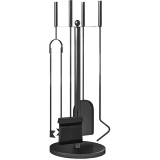 Outsunny Kaminbesteck Set 5-teilig mit Schaufel, Besen, Ständer, Schwarz | Zange, Schürhaken, Kamingarnitur, Kaminzubehör, Metall