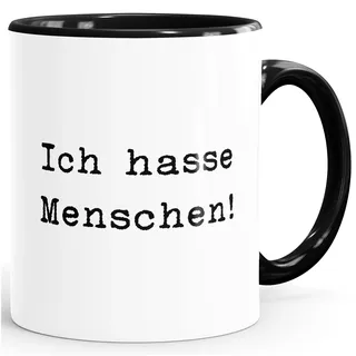 MoonWorks Büro-Tasse Spruch-Tasse Ich hasse Menschen Schwarz unisize