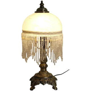 Dapo Tischleuchte Weide Landhaus-Stil messing-antik Glasschirm, Fassung E14 Lampe Nachttischlampe