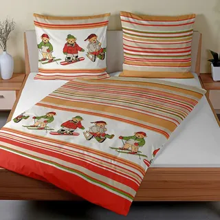 Traumschlaf Biber Bettwäsche Teddybär Chico ocker 135x200 cm + 80x80 cm - bunt