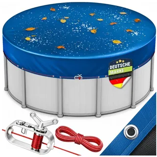 tillvex Pool-Abdeckplane tillvex® Premium Poolabdeckung rund mit Montageset, Solar Pool Abdeck (Abdeckung UV-beständig Schwimmbecken Schwimmbad, Solar Pool Abdeckplane mit 200g/m2 Poolplane Rundpool), Premium Poolabdeckung rund mit Montageset für Sommer & Winter blau 460 - 500 cm (Ø 560 cm)
