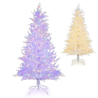 COSTWAY Künstlicher Weihnachtsbaum, 180cm mit Schnee, 300 LEDs, 11 Lichtmodi weiß