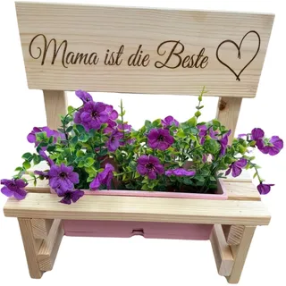 KlaSa Kreativwerkstatt Blumenbank aus Holz mit Gravur,Dekorative Pflanzbank mit Blumenkasten,Geschenk für Mama,Oma,Opa–Gartenbank für Balkon&Terrasse, Outdoor Muttertag (Mama ist die Beste)