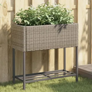 Hochbeete Mit Ablage 2 Stk. Grau 70x28x70 Cm Poly Rattan