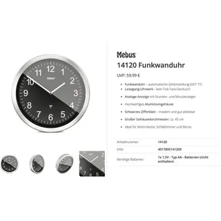 MEBUS Wanduhr 45,0 cm 14120 silber