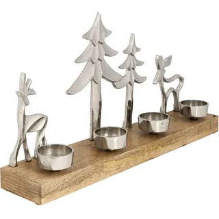 EGLO LIVING Teelichthalter mit Deko Rentieren Baliguian | Weihnachtsdeko Fensterbank Wohnzimmer, Tischdeko Weihnachten Hirsch Weihnachtsbaum, Holz und Metall in Silber, 38 x 20 cm