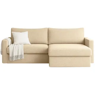 Friderik FARO MINI Ecksofa mit Schlaffunktion & Stauraum – Kompaktes Schlafsofa mit HR-Kaltschaum & Wellenfederung – Leichter Aufbau – moderner Faro Stoff – 224×140 cm (Creme, Rechts)