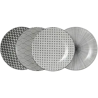 KHG Speiseteller 4er Set Vario ¦ schwarz ¦ Porzellan ¦ Maße (cm): H: 2,5  Ø: 26.5