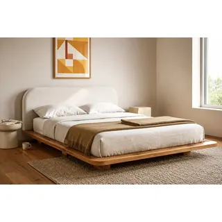 Eyko Holzbett Bora (Eichenbett Futonbett mit Schwebeeffekt), mit gepolstertem Kopfteil, 180/200, Eiche - lackiert, Naturfarbe beige 206 cm x 220 cm x 83 cm