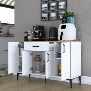 Piobbico Anrichte, Kommode Mit 1 Schublade, 2 Einlegeb√∂den, Türen, Schiebetür, 120x40x79h Cm Weiß