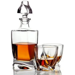 Belle Vous Karaffe Whisky Karaffe & Gläser Set - 800 ml Glas - mit Glasstopfendeckel weiß