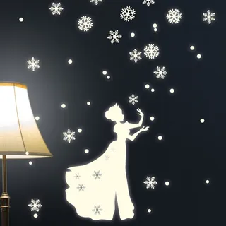 Wandtattoo Loft Leuchtaufkleber „Eis Prinzessin mit Schneeflocken“ Mädchen Königin Frozen/Fluoreszierend und im Dunkeln leuchtend/Sternenhimmel Kinderzimmer leucht selbstklebend