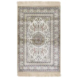 SaRani Klassischer Orientalischer Teppich mit Fransen Gold Einrichtung Blau Bordeaux Grün Beige Herek (Beige, 60 x 110 cm)