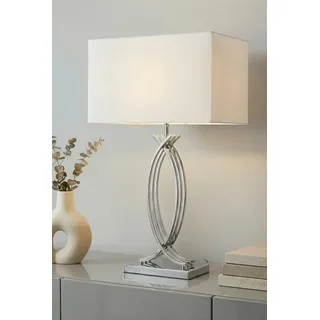 Arnusa Tischleuchte große Tischlampe 74 cm Chrom weißer Schirm Dekoleuchte E27, ohne Leuchtmittel, edle Lampe Chrom silberfarben