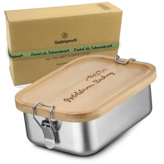 Gipfelgaudi Gipfelstürmer Brotdose mit Holzdeckel I Langlebige Edelstahl Box für Kinder & Erwachsene I Besonders hygienische Lunchbox Edelstahl I Metall Brotdose leicht & handlich