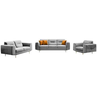 Beautysofa Polstergarnitur VENEZIA Die Lieferung beinhaltet Beiträge zur Wohnung, (Sessel + 2-Sitzer Sofa + 3-Sitzer Sofa im modernes Design), mit Metallbeine, Couchgarnituren aus Velours grau