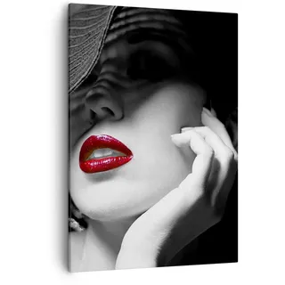 ARTTOR Bilder auf Leinwand 50x70 cm Wandbild Schwarz-Weiß Menschen - 3618 | Frau Gesicht Mund Vertikal Klein Wanddekoration Wohnzimmer Schlafzimmer Wandkunst Wanddeko Wand Kunstdruck Küche ARTTOR
