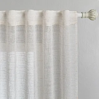 MYSKY HOME Gardinen Vorhänge Wohnzimmer Gardine Boho Vorhang Rückseitenlasche 2er Set Gardine Leinenoptik Halbtransparent Falten Curtains for kinderzimmer, H 225 x B 140 cm, Beige
