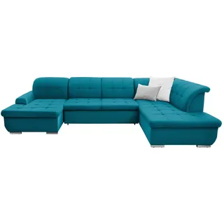 Cantus Wohnlandschaft, Petrol, Metall, Uni, 5-Sitzer, Ottomane rechts, U-Form, 342x208 cm, Made in EU, seitenverkehrt erhältlich, Hocker Rücken echt, Wohnzimmer, Sofas & Couches, Wohnlandschaften, Wohnlandschaften in U-Form