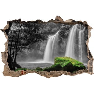 Pixxprint 3D_WD_5076_62x42 traumhafter Wasserfall im Dschungel Wanddurchbruch 3D Wandtattoo, Vinyl, schwarz / weiß, 62 x 42 x 0,02 cm