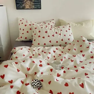 AShanlan Bettwäsche 200x220 cm 3teilig Herzen Rot Weiß Bettbezug Weiss mit Rote Herzchen Microfaser Bettwäsche-Sets und 2 Kissenbezug 80x80 cm mit Reißverschluss