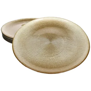 MamboCat Speiseteller 6x Kairo Gold Speiseteller Glas 6 Personen Essteller groß Relief, Weihnachtsgeschirr, Weihnachten, Weihnachtsset, Geschirr
