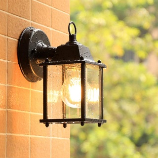 Mengjay E27 Außen Wandleuchte Abwärts Garten Laterne Landhaus Rustikal Klassisch Aluminium Schwarz,Außenwandleuchte hängend regengeschützt,Retro Garten Wandleuchte