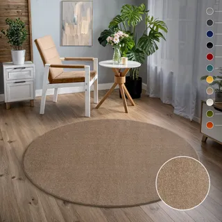 Sanat Kurzflor Teppich Wohnzimmer - Uni Modern Teppiche fürs Schlafzimmer, Arbeitszimmer, Büro, Flur, Kinderzimmer und Küche - Beige, 200 cm Rund