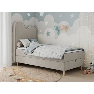 MKS MÖBEL Kinderbett FLOW (Set, Packung, H3-Matratze, Topper, Bettkasten, Jugendbett), Boxspringbett für Kinder, mit hohem Kopfteil, Einzelbett mit Matratze beige