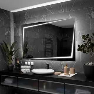 Badspiegel mit LED Beleuchtung - Berlin - 120 cm, 80 cm - Silber