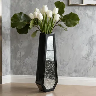 SHYFOY Bodenvase Groß 61,5cm Hoch, Große Vase aus verspiegeltem Glas, Große Vasen für Boden mit Kristall Diamant Dekoration, XXL Deko Bodenvasen für Pampasgras, Schwarz