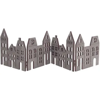 Spetebo Deko Häuserzeile Skyline ca. 60 cm - grau gewischt/klappbar - Weihnachts Stadt Dorf mit Häuser zum dekorieren Silhouette Tisch Deko