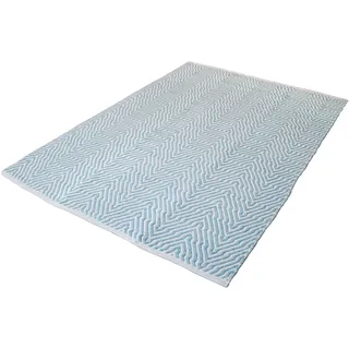Teppich KAYOOM "Aperitif 410" Teppiche Gr. B/L: 160 cm x 230 cm, 7 mm, 1 St., blau (türkis) Baumwollteppiche weiche Haptik,fusselarm, für Allergiker & Fußbodenheizung geeignet