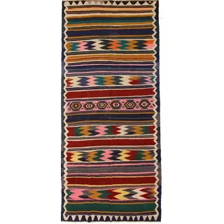 Orientteppich Perser Kelim Fars Azerbaijan Antik 399x174 Handgewebt Orientteppich, Läufer, Höhe: 0.4 mm blau|braun
