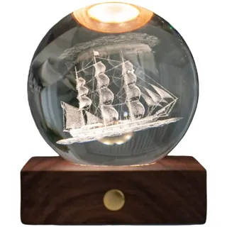 Gingko Design Bernstein Kristall Licht - Segelboot | Elegante LED Tischlampe | 3D Lasergravierte Kristallkunst | Dimmbares Touch-Licht | Einzigartiges Wohnkultur Geschenk für Schlafzimmer, Büro