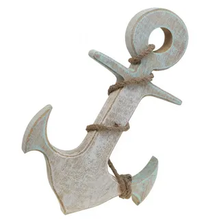 Anker Deko Holz Maritime Deko Weiß Blau 42cm x 25cm x 3,5cm - Nautisches Flair,