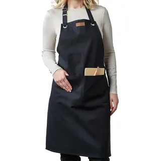 Meisterkoch Kochschürze Grillschürze Küchenschürze schwarz, für Zuhause | 100% Baumwolle, stufenlos verstellbares Nackenband, 2 große Taschen, Kellnerschürze, Latzschürze Unisex, praktisch