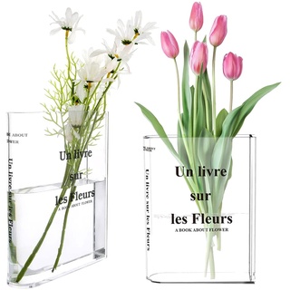 2 Stücke Buchvase für Blumen,Buchförmige Vase aus Acryl,Vase Buch Transparent,Book Vase for Flowers,Vase Buchform,für Blumen Schlafzimmer Tischdeko Wohnzimmer Büro,Bücherform Blumenvase