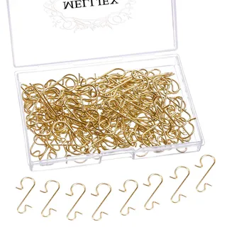 MELLIEX 120 Stück Kugelaufhänger, Weihnachtsbaum Haken Gold Christbaumkugel Aufhänger S-Haken Klein Ornament Baumhaken für Weihnachtskugel Mini Kleiderbügel Wiederverwendbare