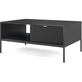 BETTSO - Nova L104 - Couchtisch mit Stauraum - Sofatisch mit Stauraum und Schublade - Niedrig - Tisch Wohnzimmer - Rechteckig - Geriffelt - Modern, Glamour - Schwarz - mit schwarzen Beinen