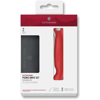 Victorinox Swiss Classic Faltbares Picknick-Messer und Schneidebrett, für Obst, Gemüse, Brötchen, Wellenschliff, Extra Scharf, Schwarz