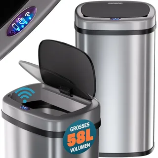 monzana Automatik Sensor Mülleimer 58 l Silber